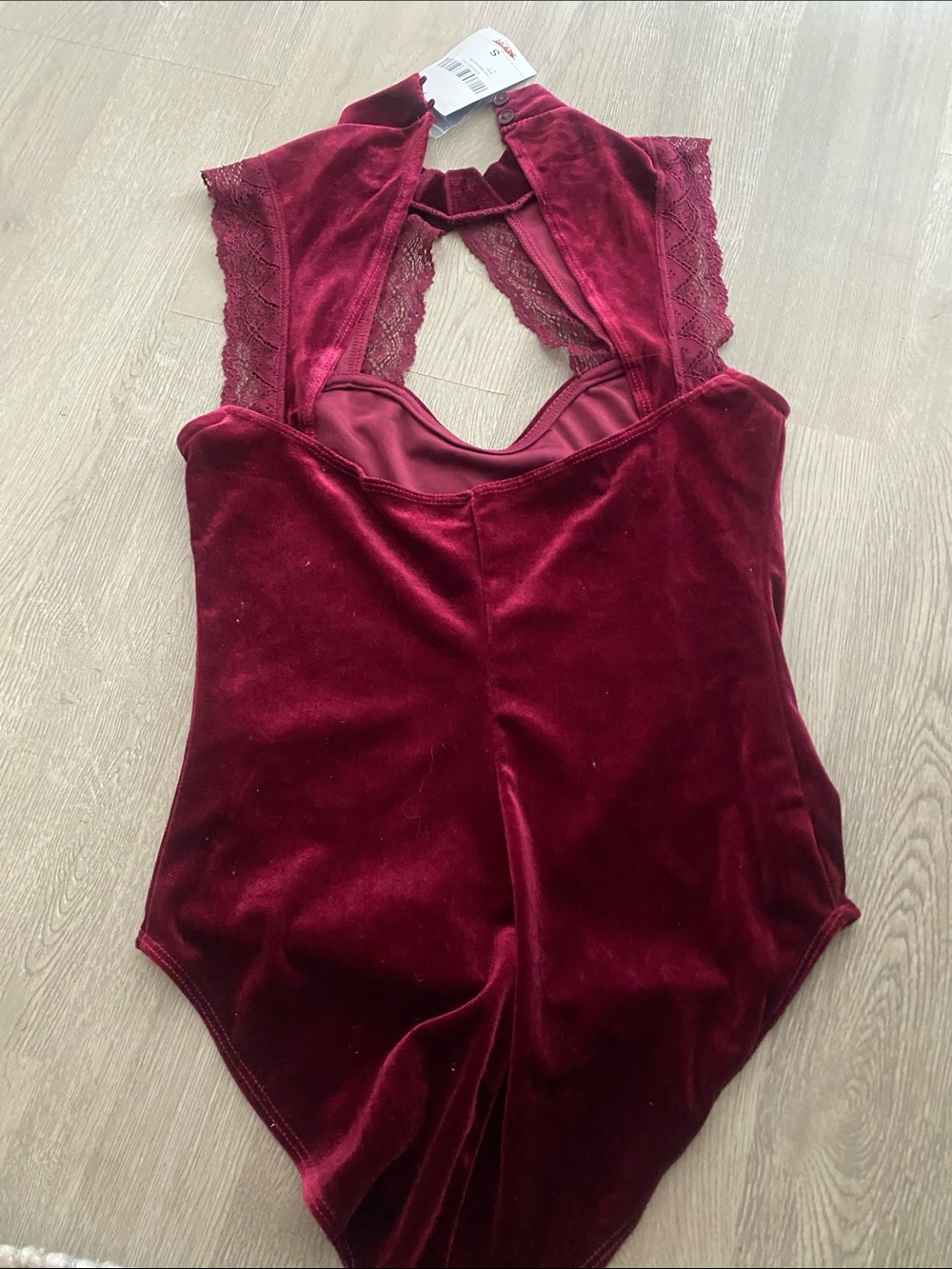 Velvet Lace Halter Bodysuit - Burgundy - SMALL NWT - Picture 3 of 3